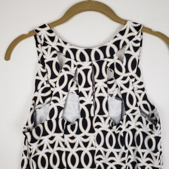 Lulu B Shift Dress Sleeveless Cage Back Black White Tan Geometric Circles Size S - Picture 4 of 7